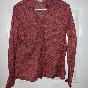 Red Geometric Button-Up Shirt